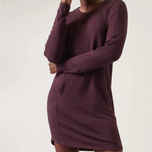 Athleta Dresses & Skirts - Athleta Balance Dress Spiced Cabernet Long Sleeve Size XS Pockets Modal Tencel
